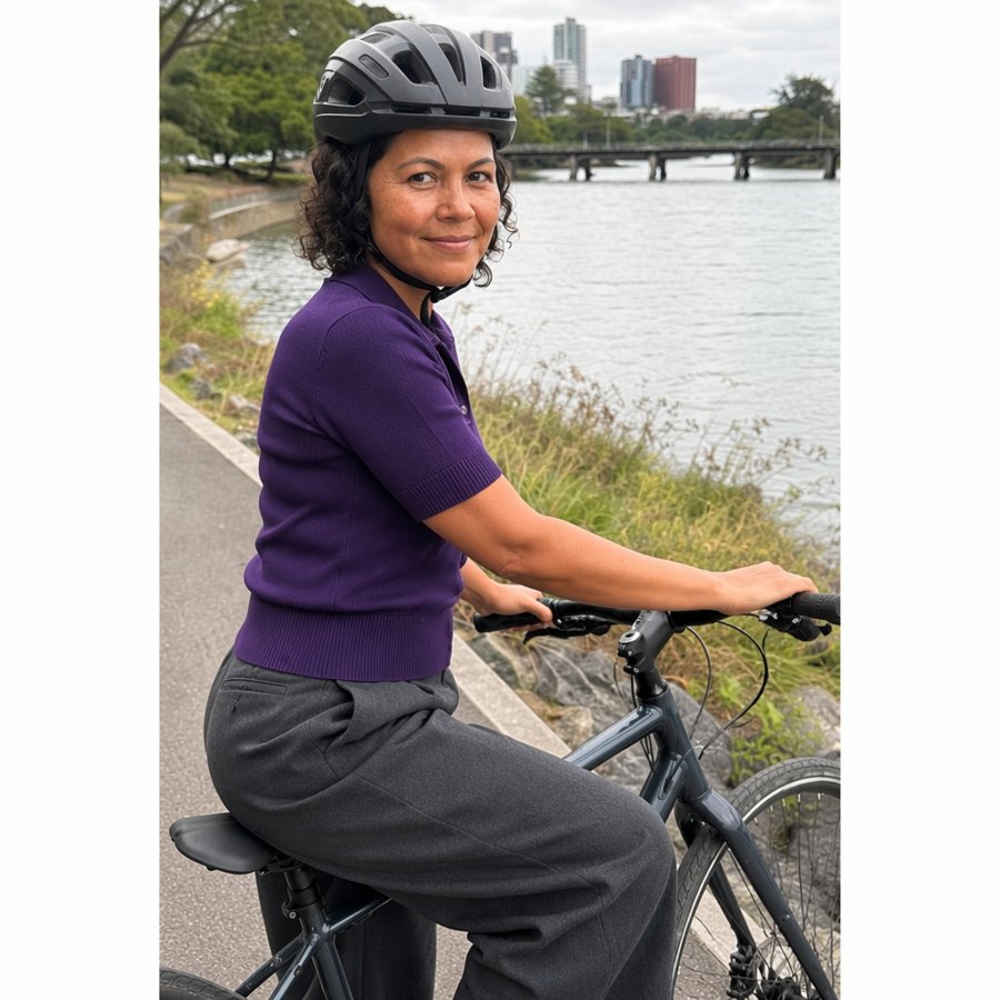 purple knit just works for a bike ride