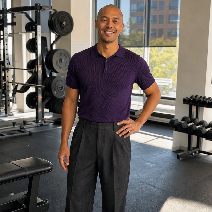 purple ribbed polo is exactly what i need for grocery runs