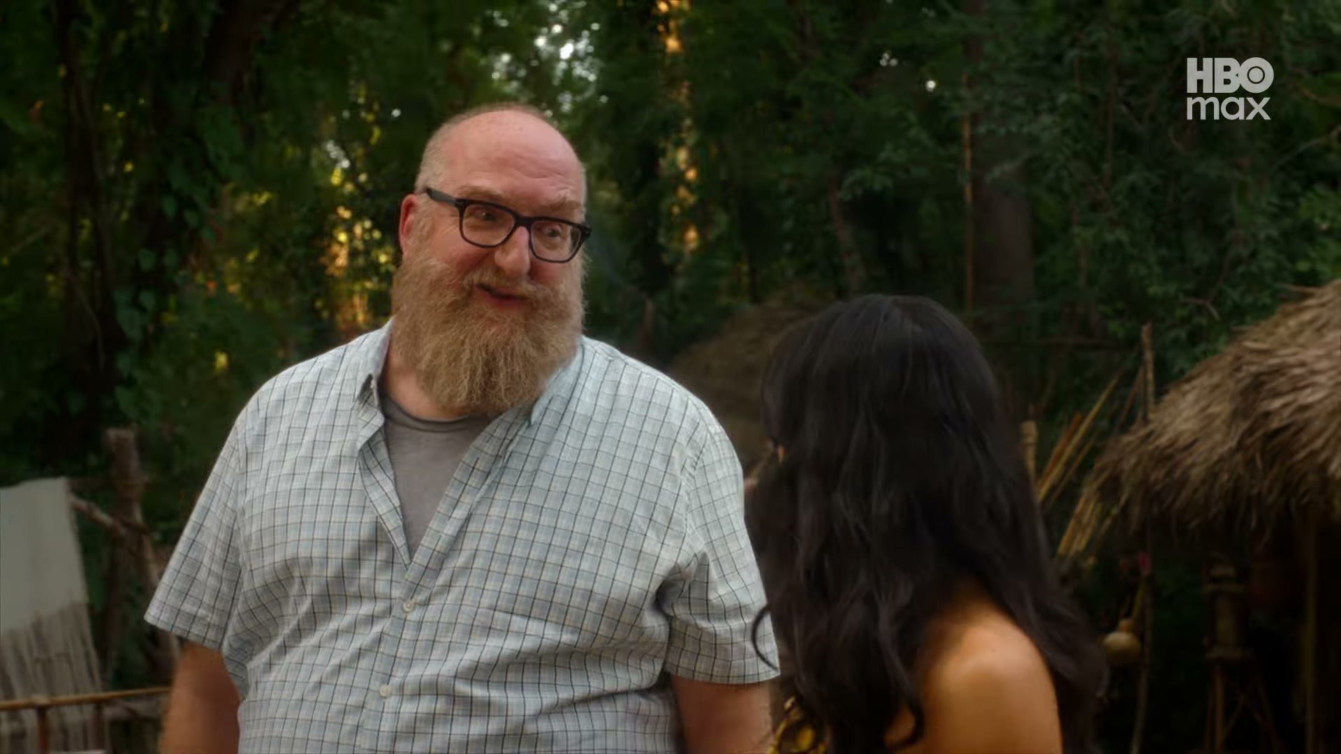Brian Posehn in Stuart Fails to Save the Universe on HBO Max — plaid shirt stacked up nicely