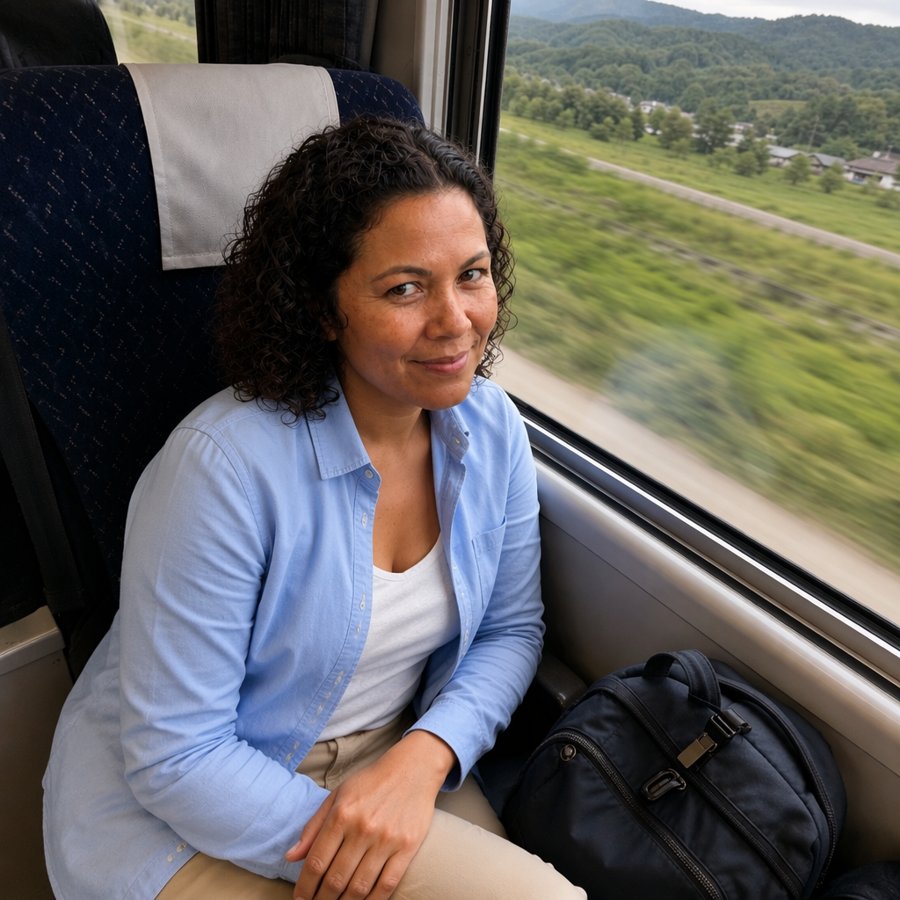 crisp blue chambray taking over the train seat