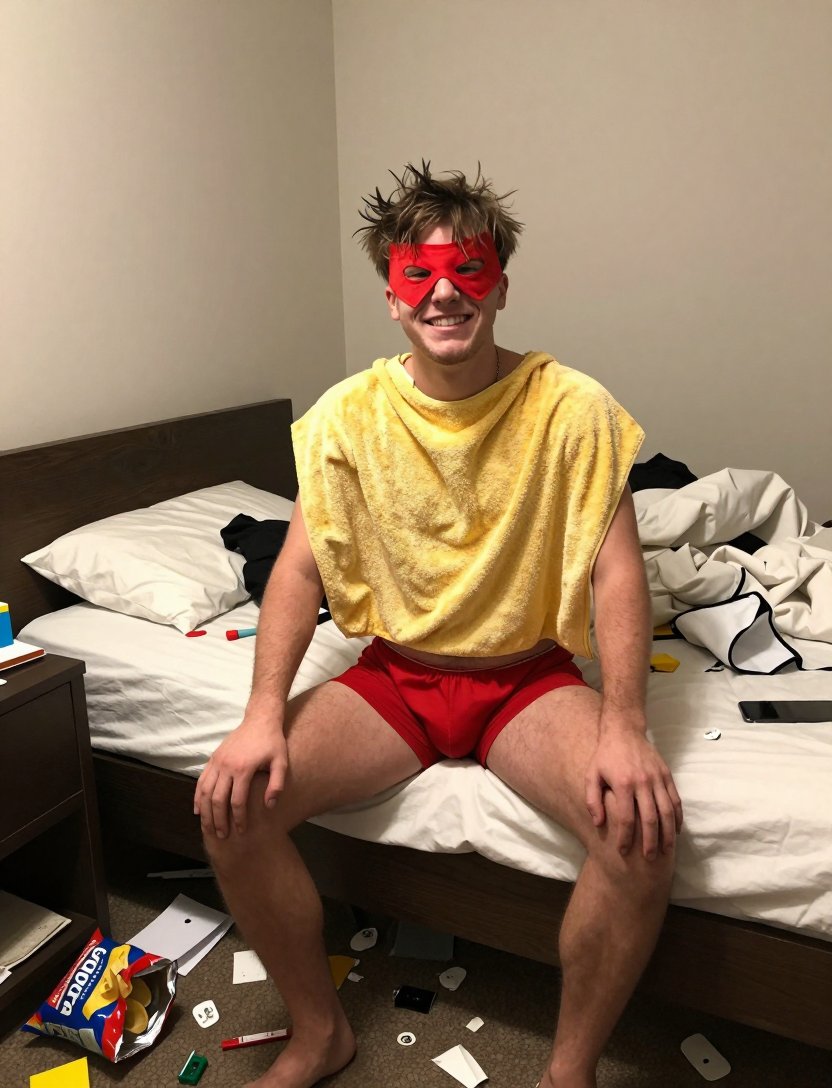 the towel cape is giving main character energy