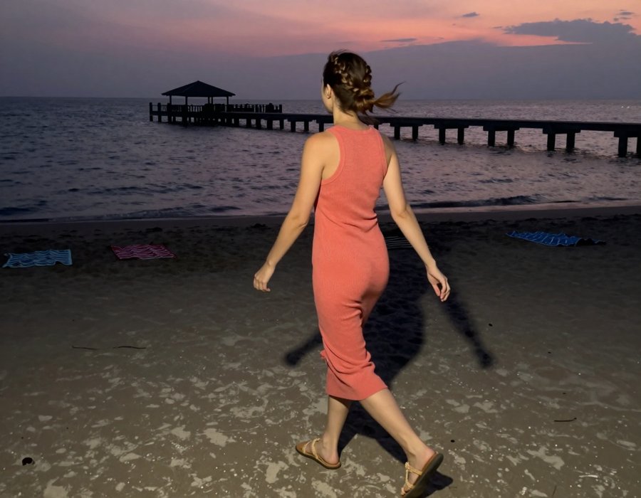 salmon ribbed dress for sunset walks