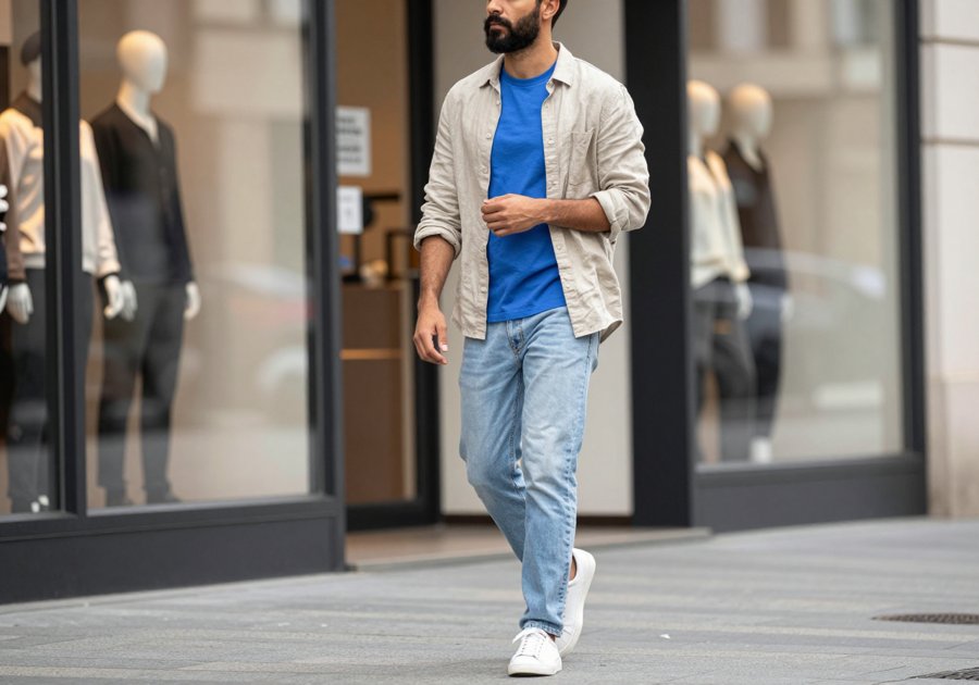 that deep blue tee is the trend I’m actually wearing.