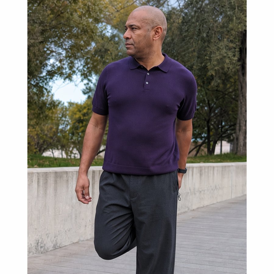 wearing this purple knit to a coastal bazaar