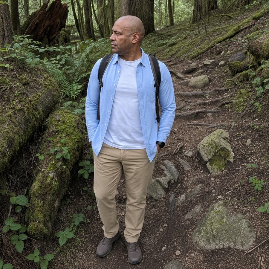 pale blue button down is such a fresh choice for hiking