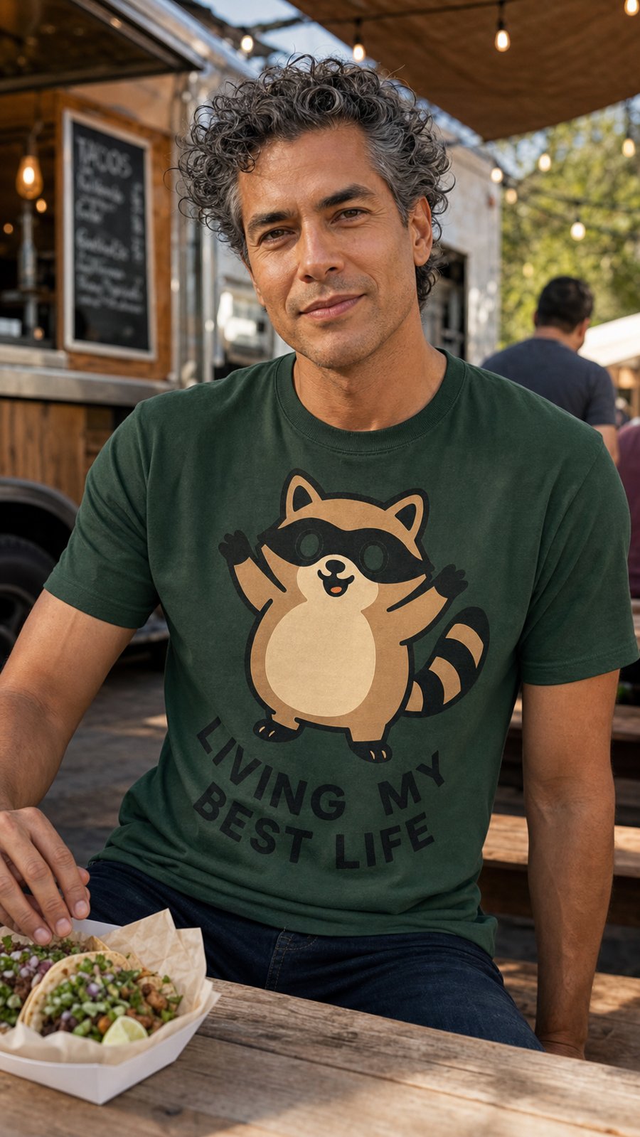 That round Jimothy raccoon really claims he's 'LIVING MY BEST LIFE'