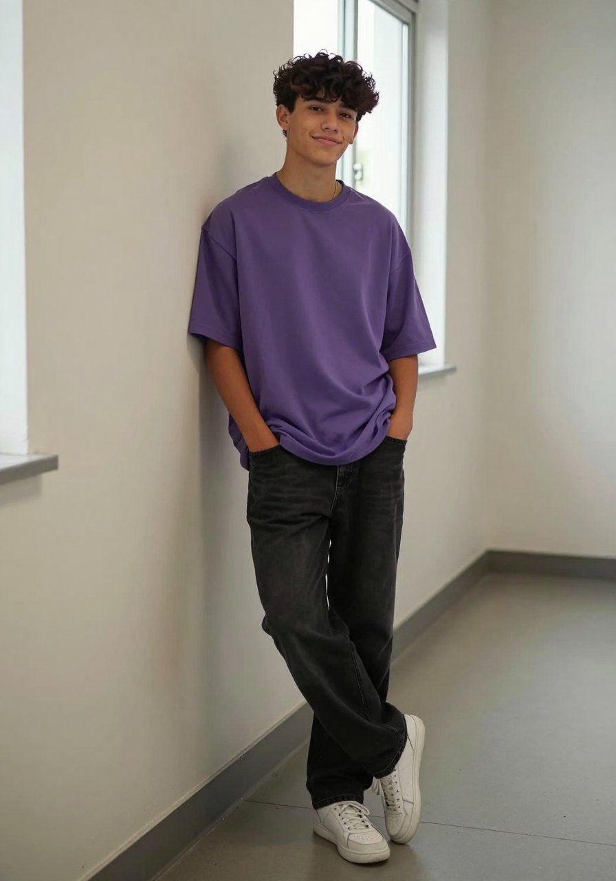 the oversized purple tee trend is actually perfect here