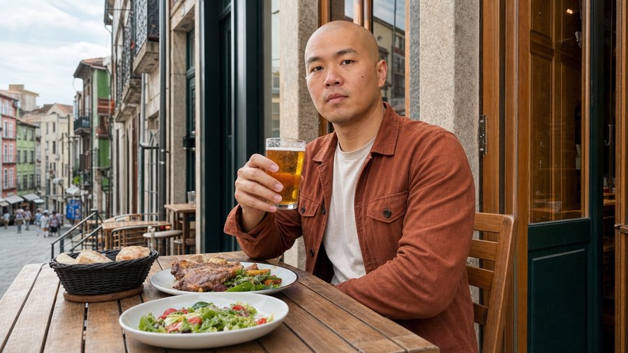 Rust overshirt is carrying the whole outdoor fit