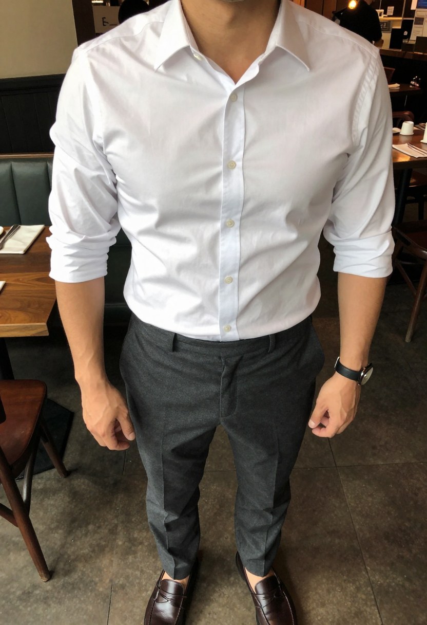 a crisp shirt with tailored trousers is how you dress up without trying