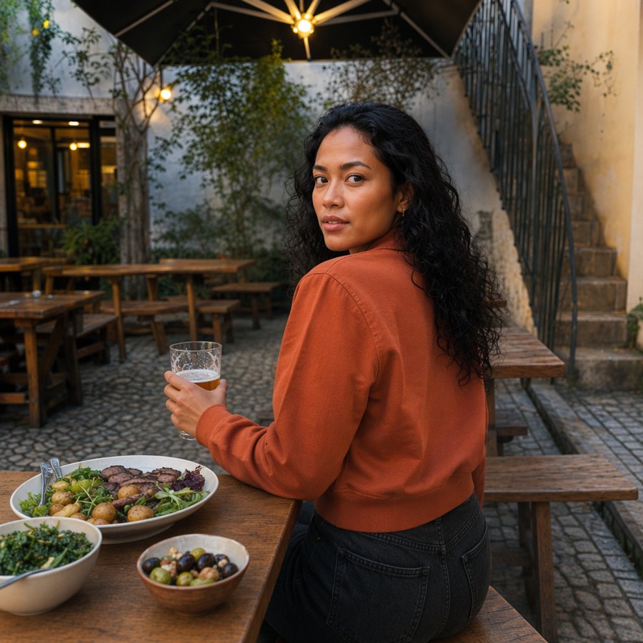 You’re proving that rust overshirts are actually the perfect dinner layer.