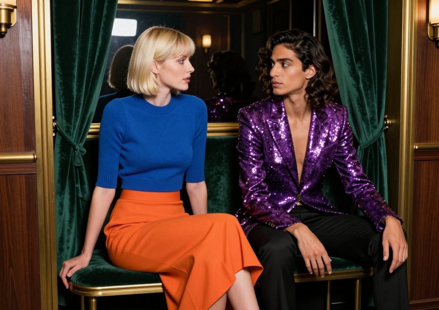 The purple sequin blazer is honestly doing everything right
