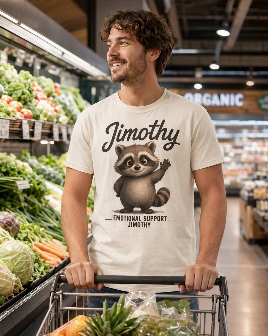jimothy is me in raccoon form wearing EMOTIONAL SUPPORT JIMOTHY
