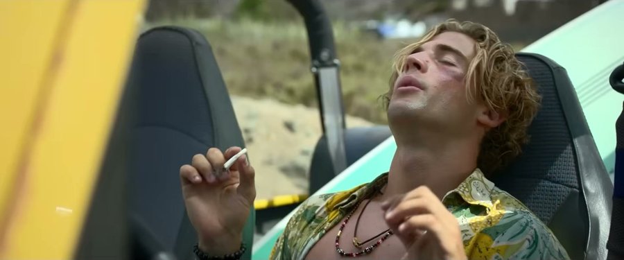 from the Just Play Dead trailer — camp collar shirt unbuttoned is the move