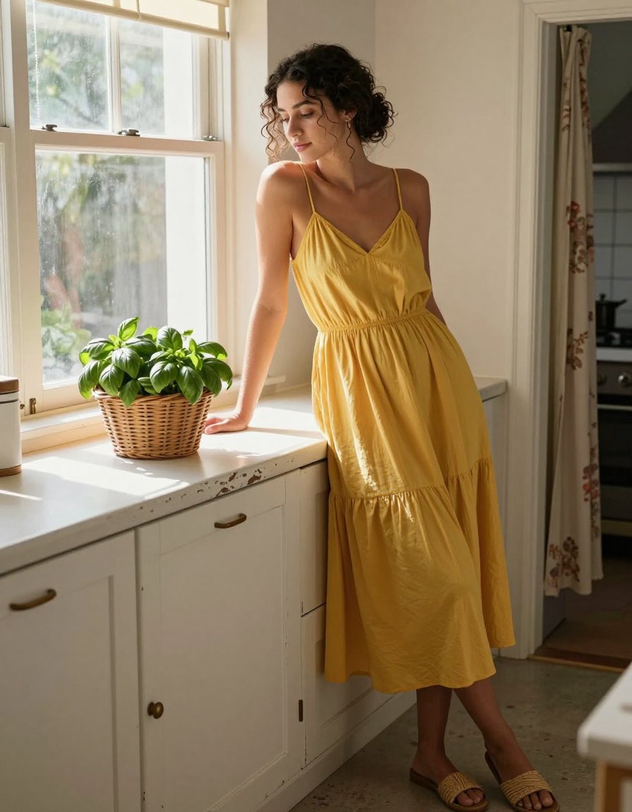 Sunny yellow midi dress perfect for lazy summer days