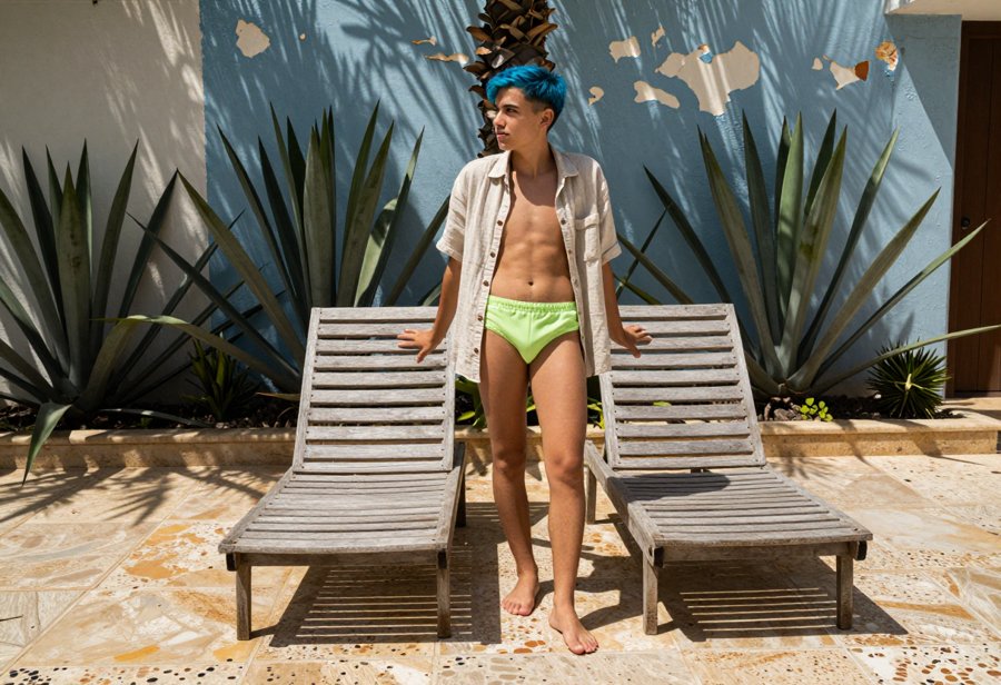Bright lime green trunks for summer pool days