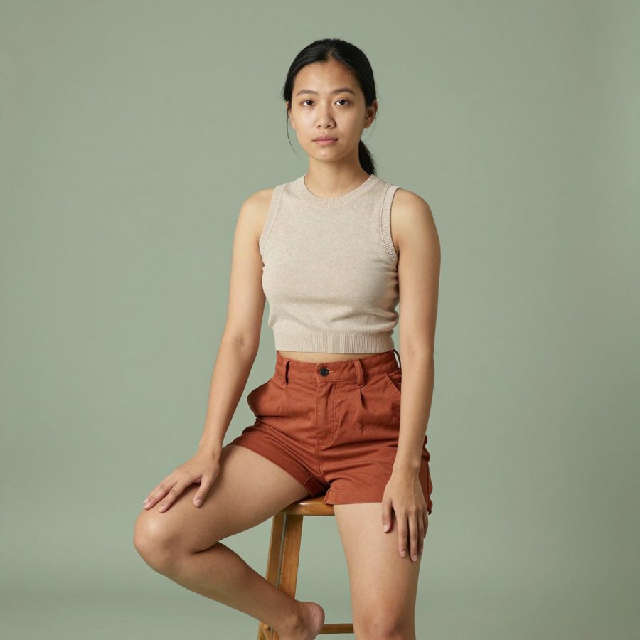 This knit tank and rust shorts combo is an effortless win.