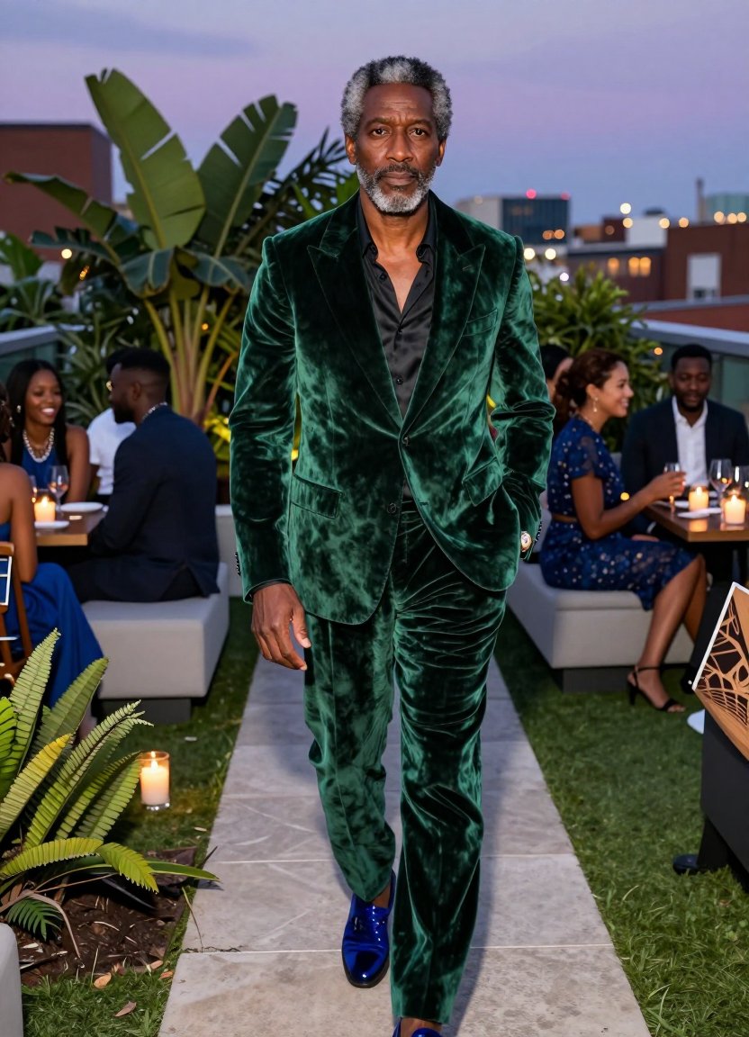 that emerald velvet suit is serving serious power